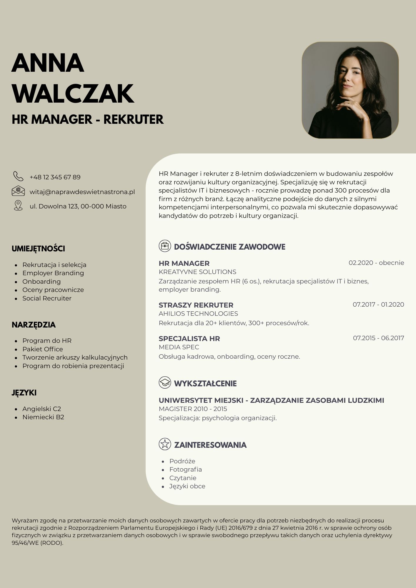 Darmowy szablon CV Canva dla HR
