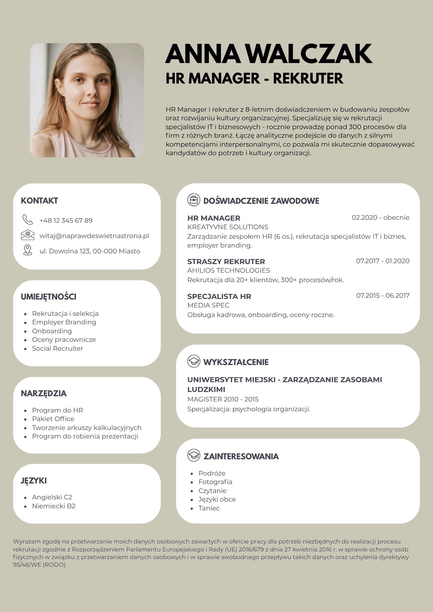 Darmowy szablon CV Canva dla HR