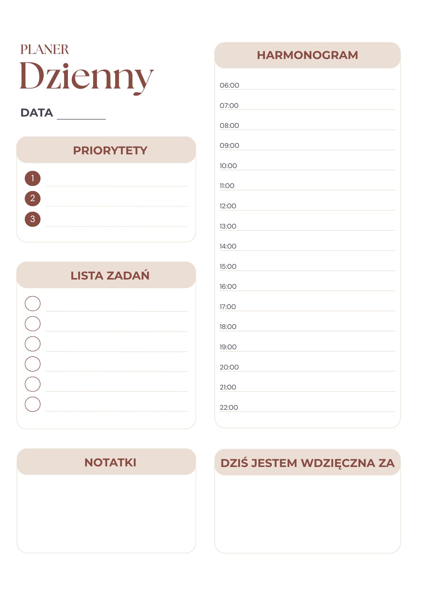 Darmowy szablon Canva Planera dziennego