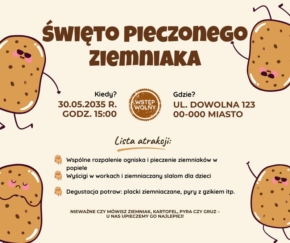 Darmowy szablon Canva na Facebooka święto pieczonego ziemniaka