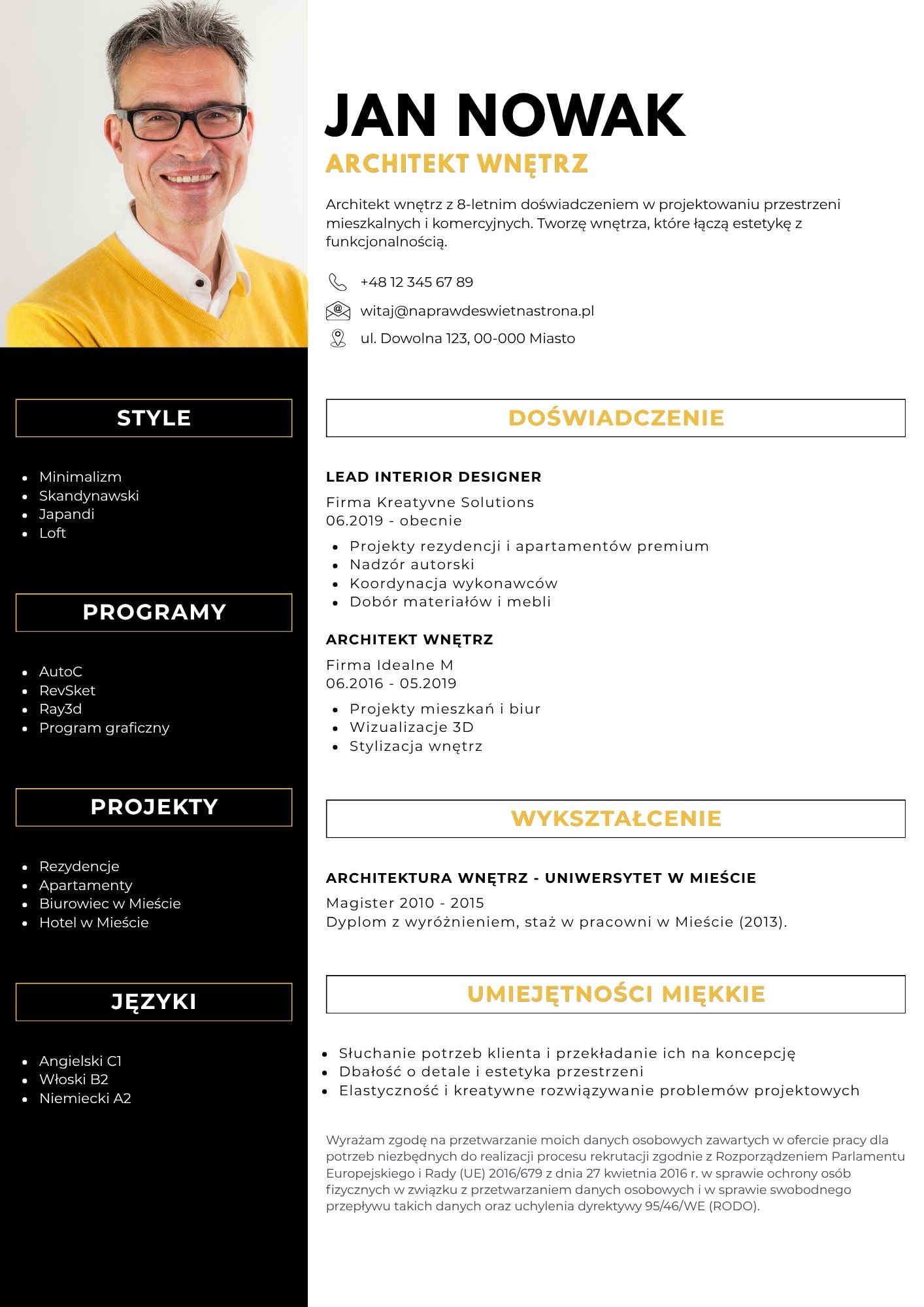 Darmowy szablon CV Canva dla architekta