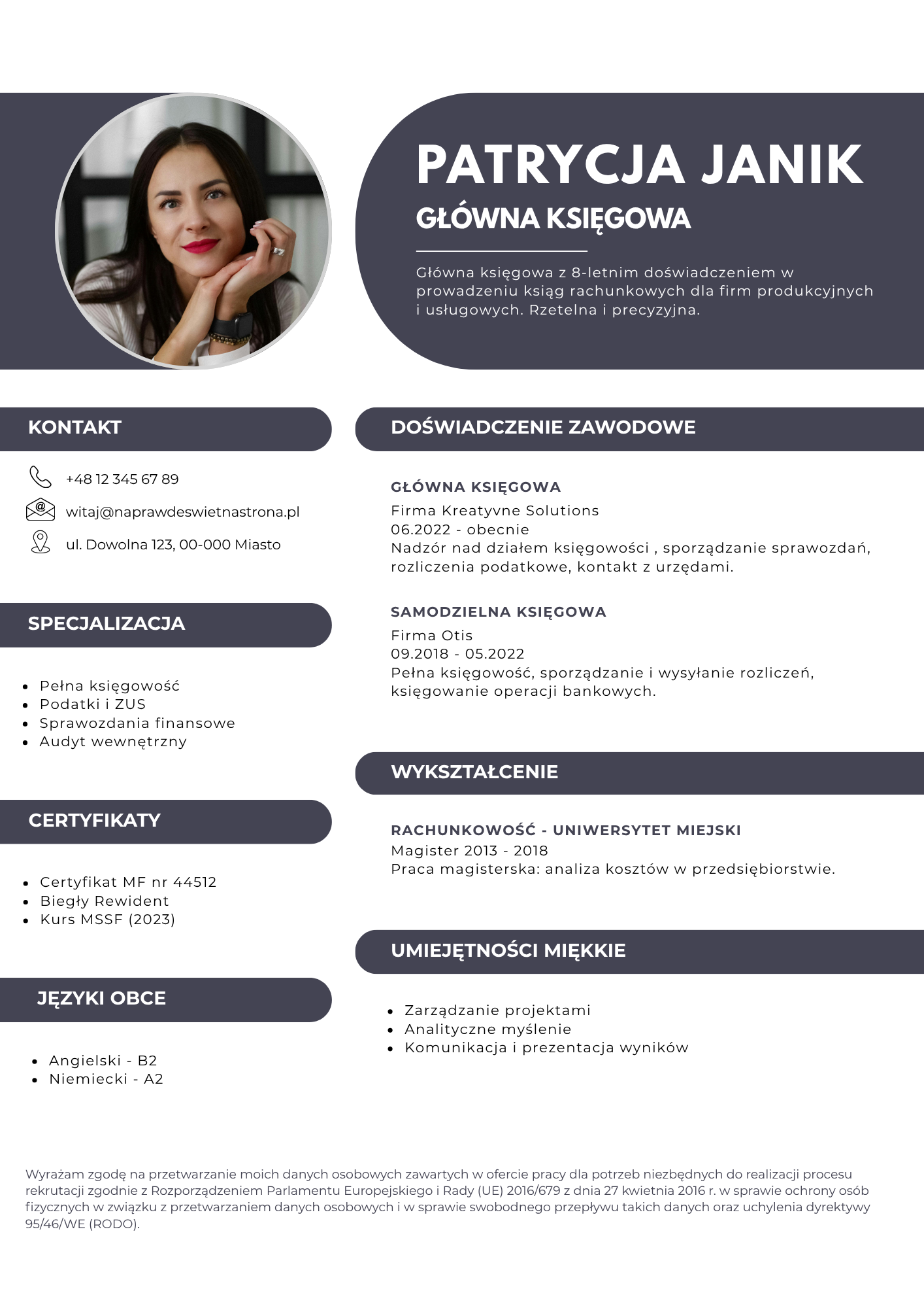 Darmowy szablon CV Canva dla księgowej