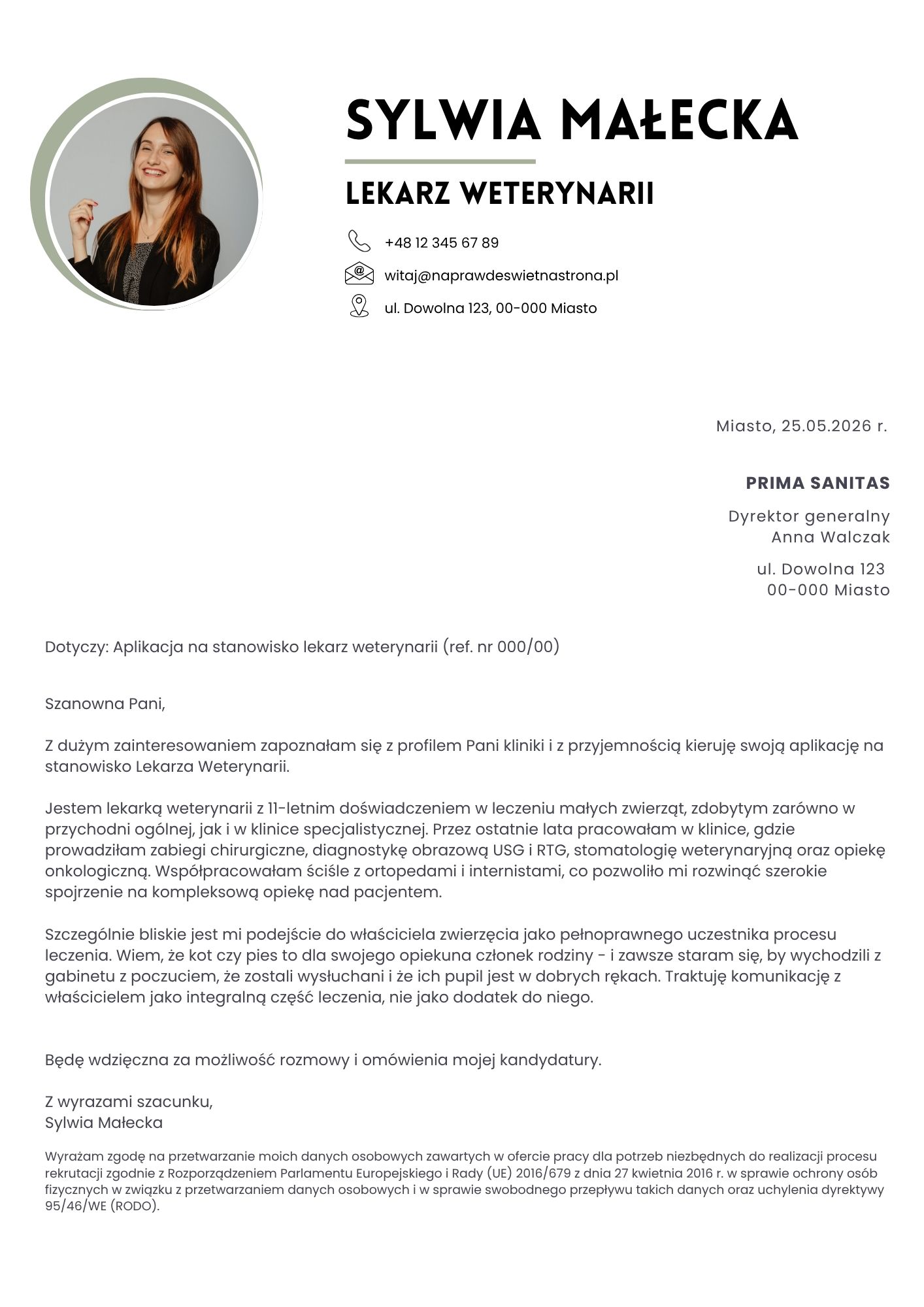 List motywacyjny do CV Weterynarz