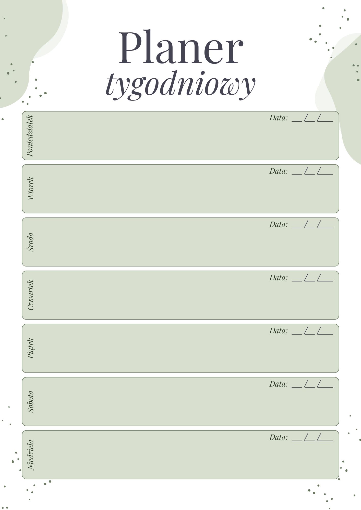 Darmowy szablon Canva Planera tygodniowego
