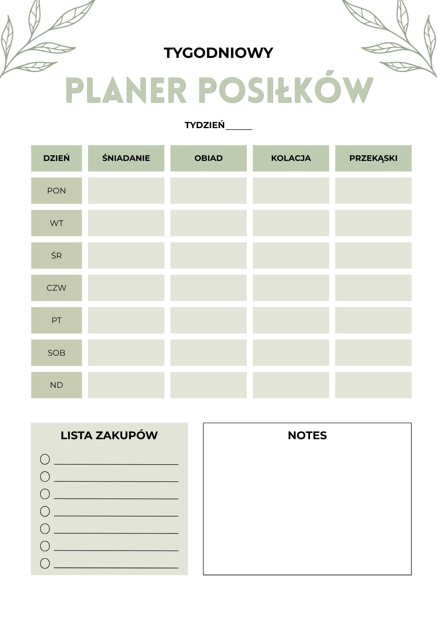 Darmowy szablon Canva Planera posiłków