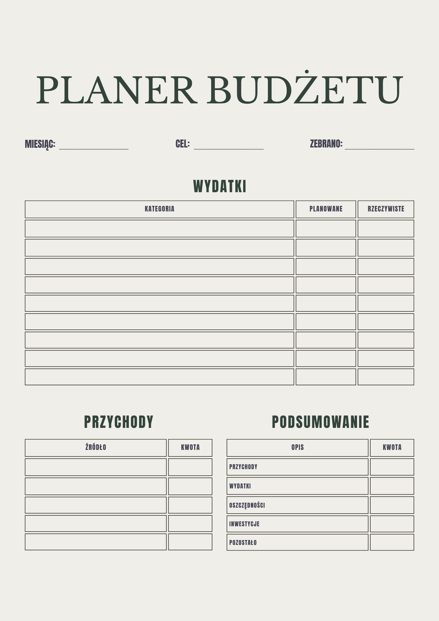 Darmowy szablon Canva Planera budżetu