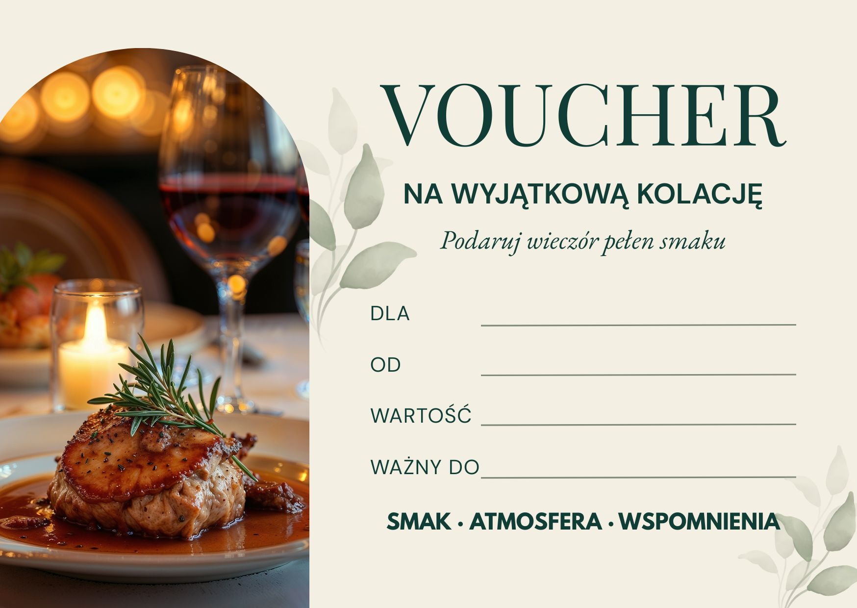 Voucher na kolację bon podarunkowy